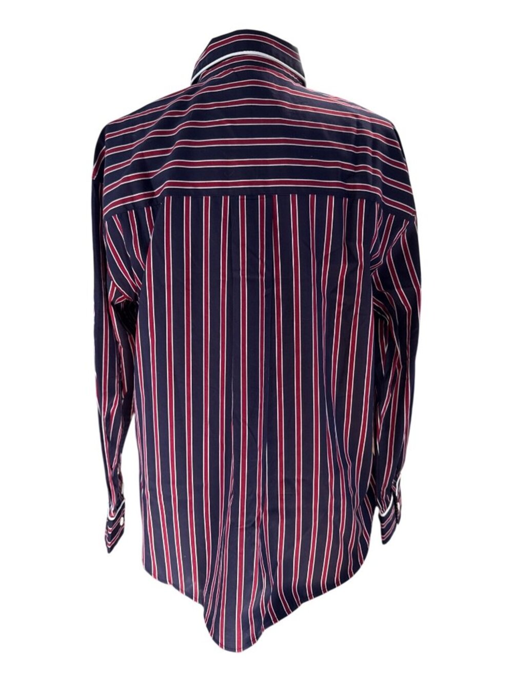 Madewell Long Button-Up Shirt in Stripe Poplin~Size M~Red Navy Stripe NWT L10 27 - Picture 6 of 10
